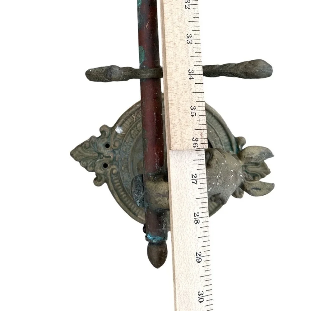 Vtg Brass copper Horse Head Wall Rack Equestrian 4 Hook Brown Patina Antique